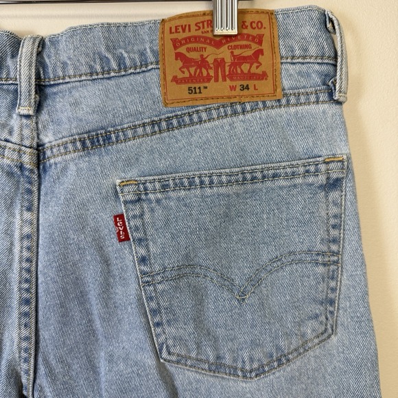 Levi's 511 Mens 34 Light Blue Cutoff Wash Jeans Shorts Raw Hem Distressed Y2K - Picture 5 of 13